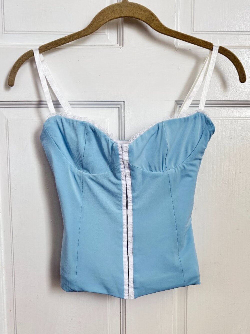 Bella Venice Caroline Corset NWT Top Blue White Lace Trim Tank Cami Hook Eye S